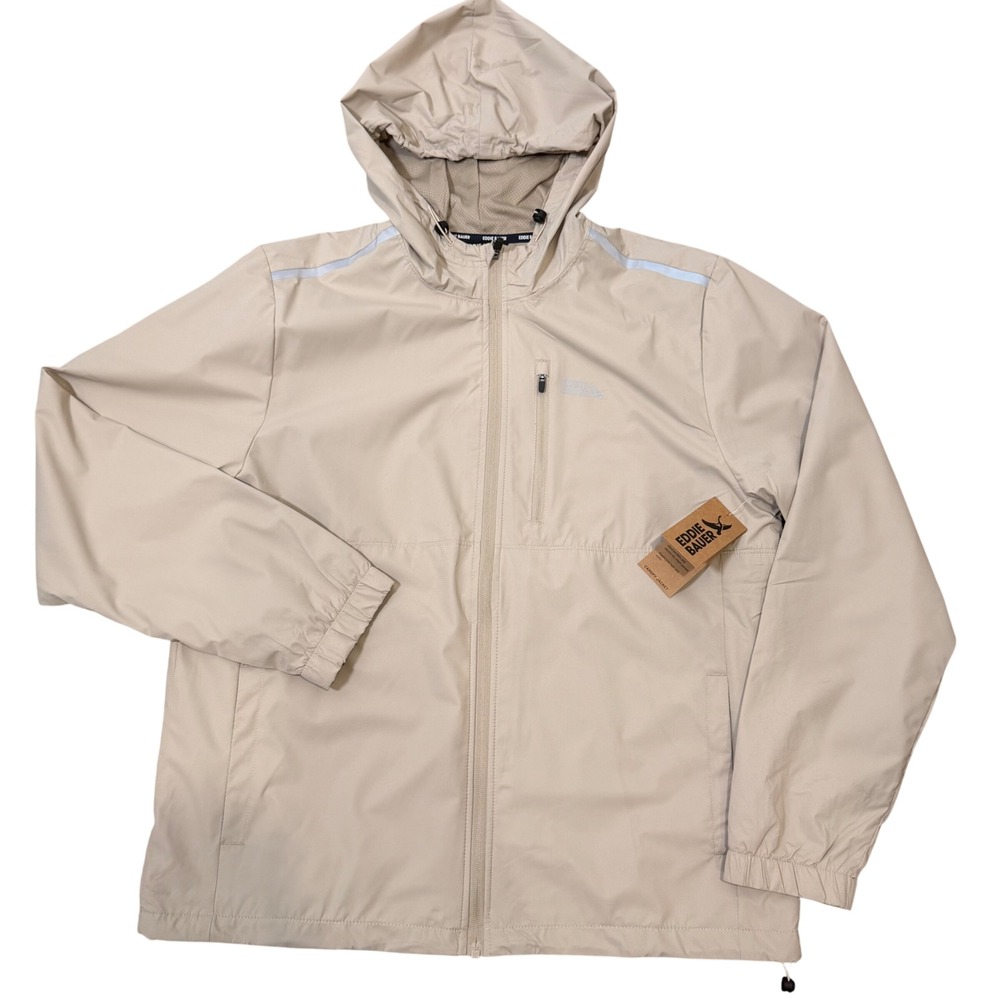 Eddie Bauer Canopy Windbreaker Jacket NWT (L) Tan Mesh Lined Hooded Reflective